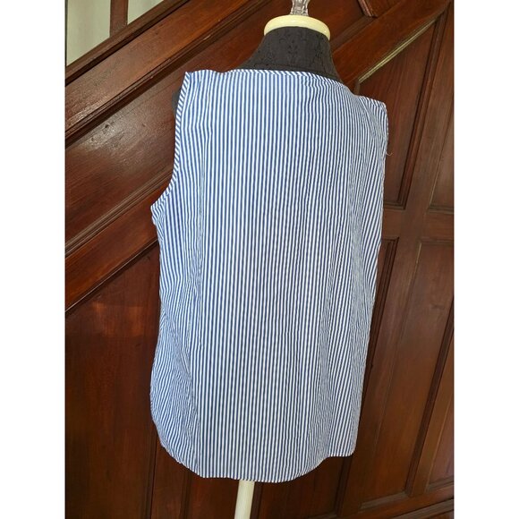 Talbots Blue & White Striped Sleeveless Ruffle Top Large - Picture 3 of 8